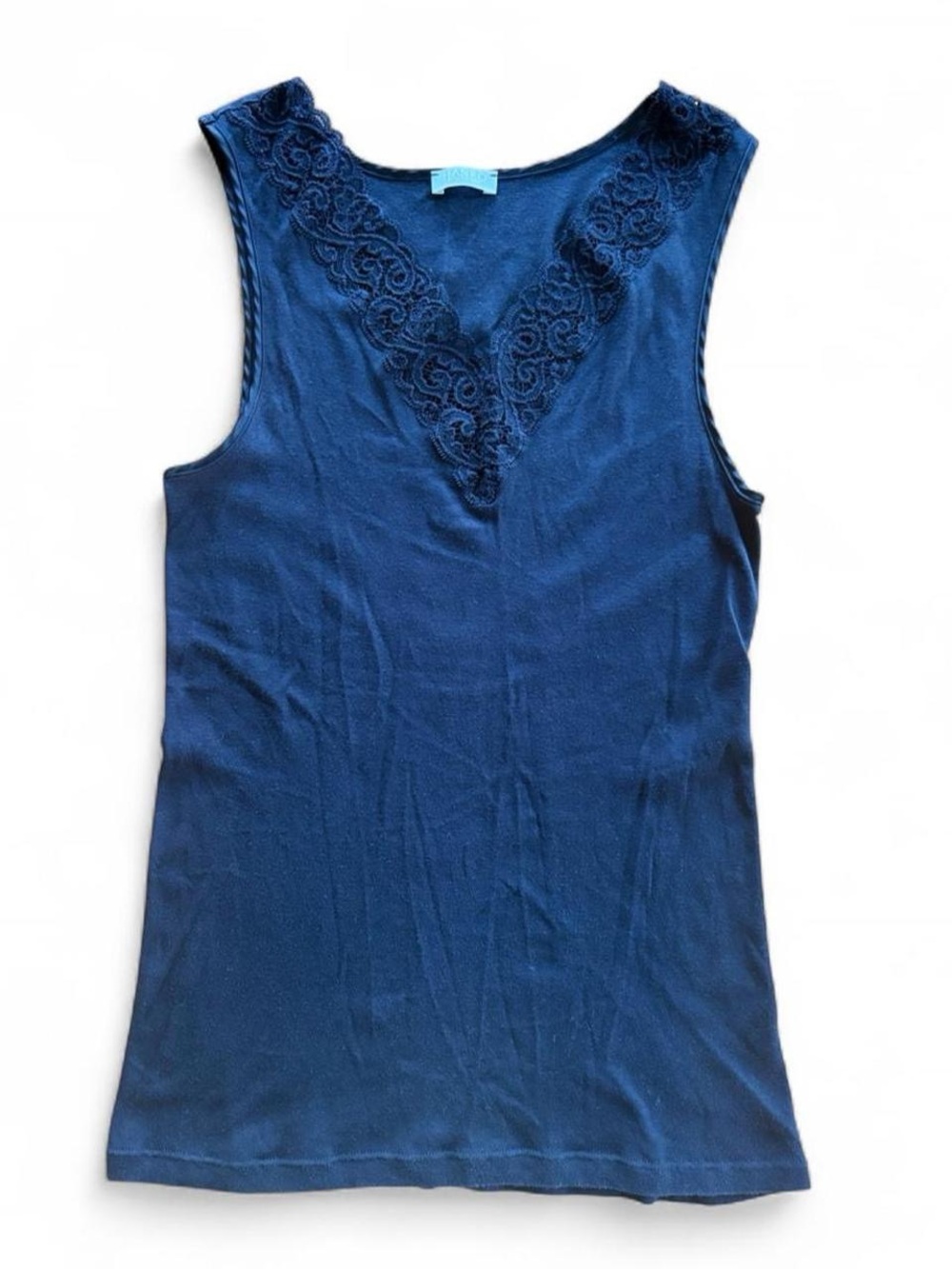 Hanro Moments Cotton Lace Trim Tank Top Small Black Intimates Luxury Seamless